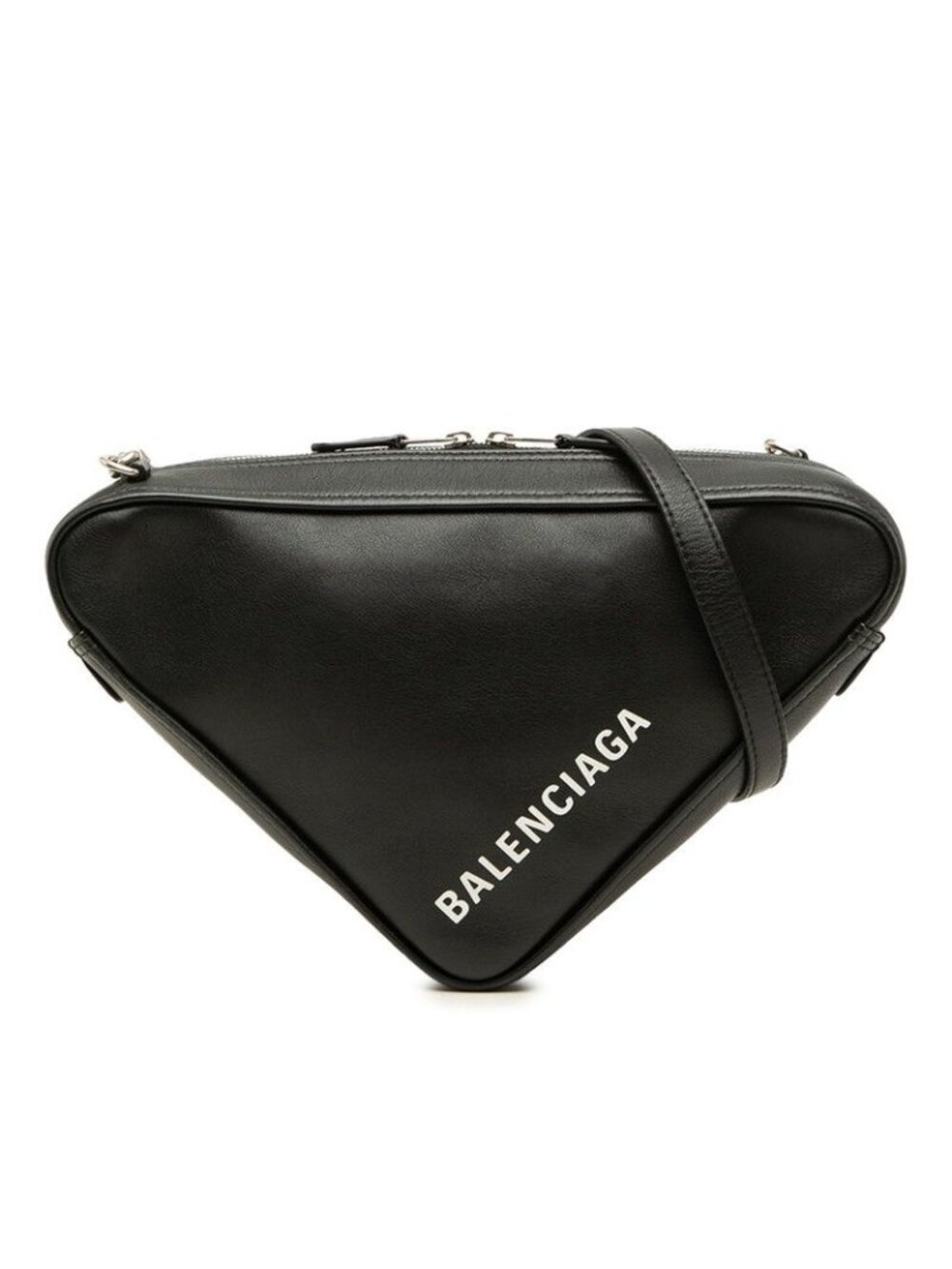 Balenciaga Triangle Logo Print Crossbody Chain Shoulder Bag Black Leather